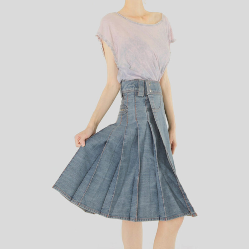 Women Denim Long Kilt