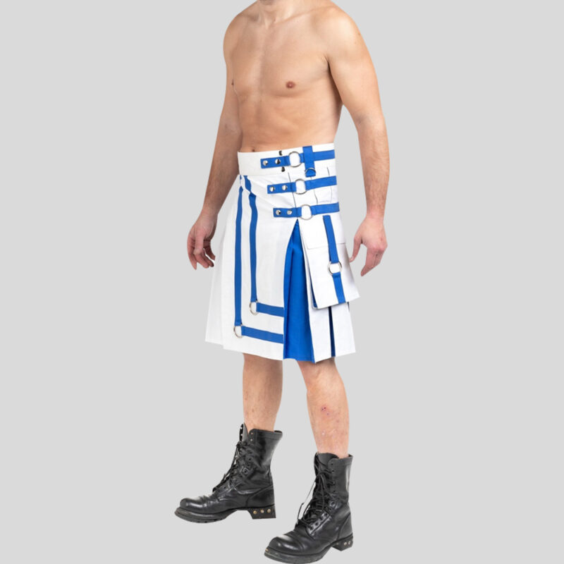 Two Toned Utility Kilt White and Blue