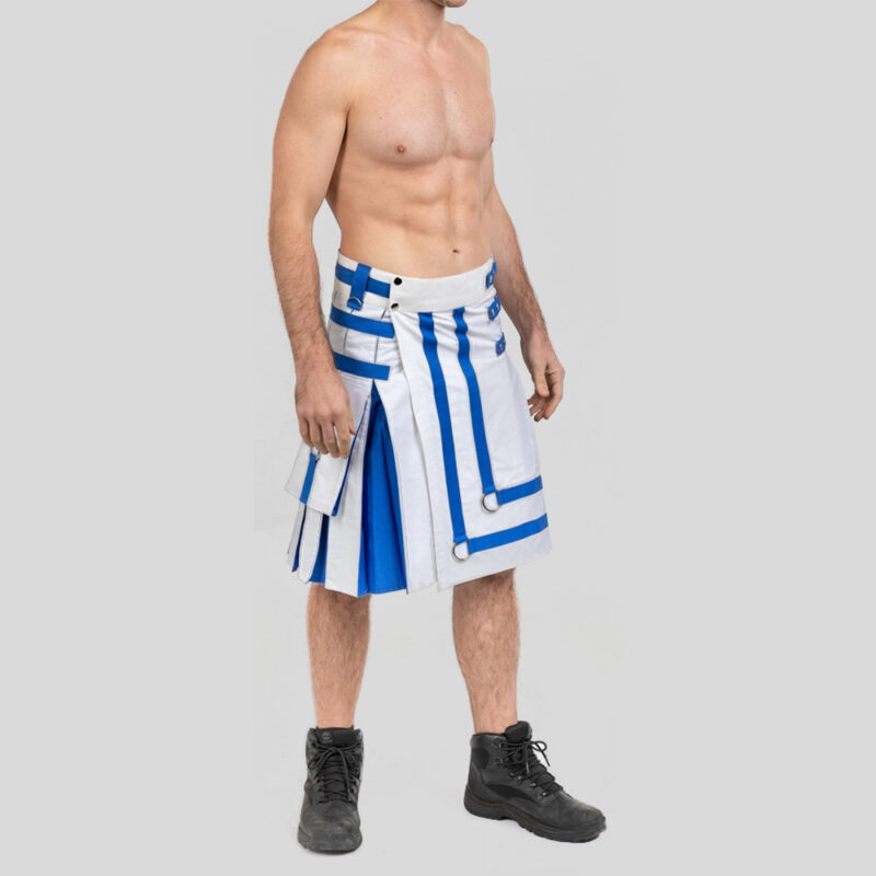 Two Toned Utility Kilt White and Blue