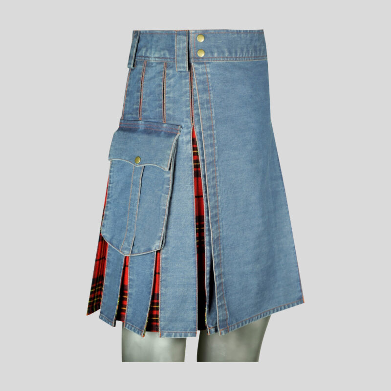 Washed Denim Tartan hybrid Kilt